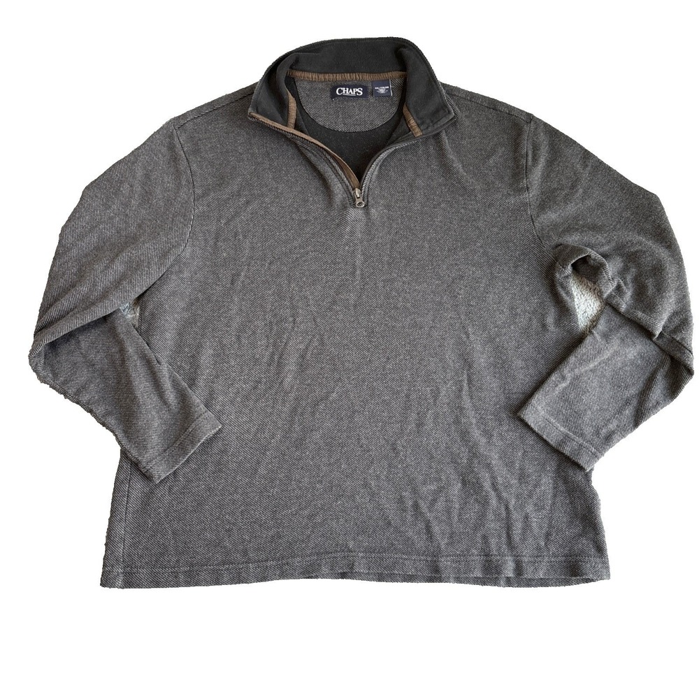 Chaps Mens XXL Herringbone Quarter Zip Long Sleeve Pullover Sweater‎ Gray
